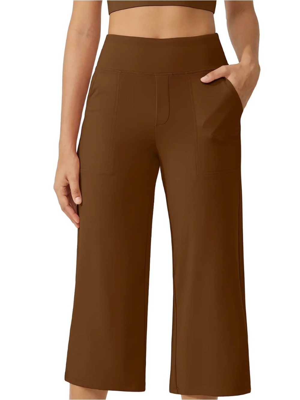 g4free Women’s Wide Leg Brown Cropped Trousers pants Size XS Stretchy Pockets